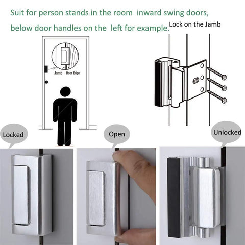 Lock It Down Home Security Door Lock Set 2 Pack Child Proof Reinforcement Locks installation and usage on inward swinging doors.