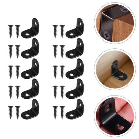 Black Stainless Steel Right Angle Corner Brackets Set With Screws 18 Piece L Shape Furniture Fasteners For Shelves
