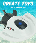 Mini RC Submarine Boat Remote Control Waterproof Diving Toy With Rechargeable Battery shown floating in water.