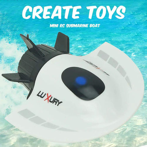 Mini RC Submarine Boat Remote Control Waterproof Diving Toy With Rechargeable Battery shown floating in water.