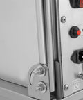 Close-up of Built Tough Pro Grade 55L Deep Fryer Oil Filter Machine with rugged stainless pump controls and reset button.