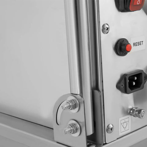 Close-up of LARIDEN Mobile Fryer Oil Filter Cart Machine For Restaurant control panel, showcasing stainless steel build and reset button.