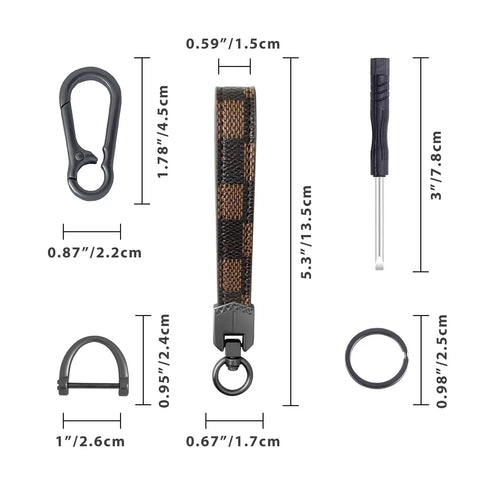 Leather Car Key Chain With Carabiner Clip And Key Fob Grid Brown Durable Premium Leather Keychain For Home And Car Keys