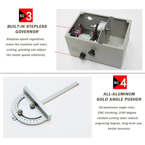 Mini Dual Motor Table Saw With 360W For Hella Precise Woodworking Cuts And Sweet Home Shop Projects Featuring Badass Aluminum Alloy Platform Setup Now showing built-in steppless governor and aluminum angle pusher.