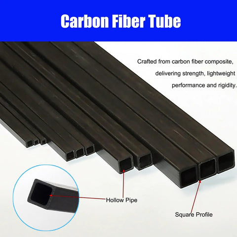 Top Shelf Pultruded Carbon Fiber Square Tube One Meter Long Hella Strong Lightweight Structural Rod For Custom Builds Kites And Diy Projects Heat Resistant Carbon Pipe displaying various sizes and square profiles.