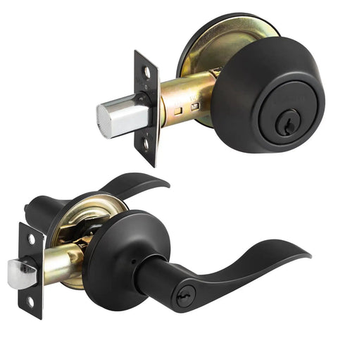 Matte Black Front Door Lock Set With Single Cylinder Deadbolt And Wave Lever Keyed Entry For Right Or Left Handed Doors Built To Last