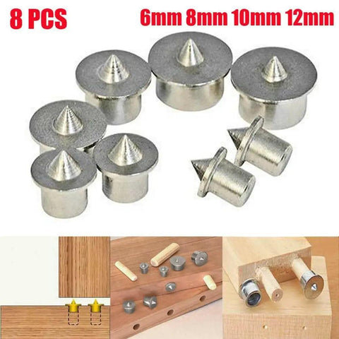 Pro Grade Dowel And Tenon Center Points Set 8 Solid Steel Drill Bit Markers 6mm 8mm 10mm 12mm with External Marking Pins