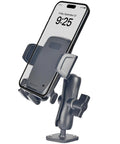 Go To 1 Inch Ball Phone Mount With Aluminum Arm And Base Dual Ball Joint 360 Degree Adjustable Screw Mount Base holding a phone