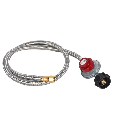 Five Feet Stainless Steel Braided Propane Regulator Hose With 20 PSI Adjustable Regulator And QCC1 Type 1 Connector