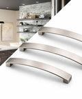 Curved Arch Cabinet Pulls Zinc Handle Bar 5.5 Inch Length with 5 Inch Center to Center Mounting, Brushed Nickel Finish in modern kitchen