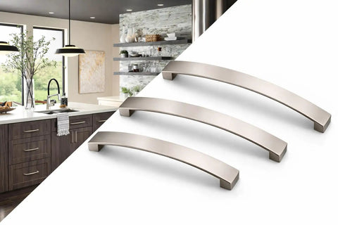 20 Pack Curved Arch Cabinet Pulls Zinc Handles With Brushed Nickel Finish 6.3 Inch Center To Center Mounting 6.7 Inch Overall Length
