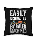 Relatable Throw Pillow For Farmers Who Get Distracted By Baler Machines Hay Bale Farming Humor With Double Sided Print