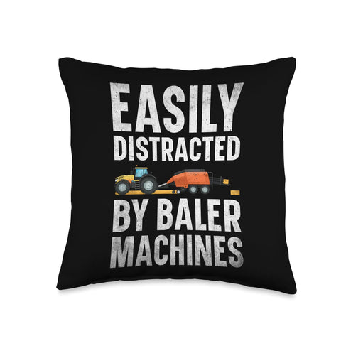 Relatable Throw Pillow For Farmers Who Get Distracted By Baler Machines Hay Bale Farming Humor With Double Sided Print