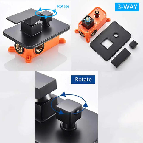 UMJIGF Shower System Wall Mounted Concealed Shower Faucet Set Multifunction Matte Black 3-way control valve with rotate function.