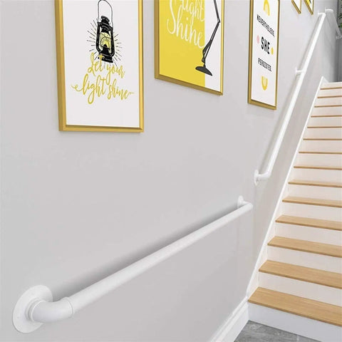 Modern White Indoor Outdoor Railing Kit Adjustable 1ft To 20ft Built Tough With Hefty Wrought Iron And Galvanized Pipe on staircase