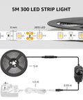 Dimmable 16.4Ft White LED Strip Light 3000K Warm White Tape Lights For Your Home Setup Kitchen Under Cabinet Bedroom Vanity