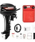 Nazeaob 2 Stroke 18HP Outboard Motor For Fishing Boats 246CC Heavy Duty Engine With CDI Ignition And Water Cooling System Long Shaft Boat Engine With Three Gear F N R 4500 To 5500 RPM Beast alongside parts and red fuel tank
