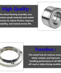 Front Wheel Hub And Bearing Assembly Kit Fits Tacoma 1995 2004 4WD 2.4L 2.7L 3.4L Engines Replacement Wheel Hub Bearing Set With OE Style Numbers 43502-35160 43521-35010 90080-36071 close-up view of wheel bearing and hub components