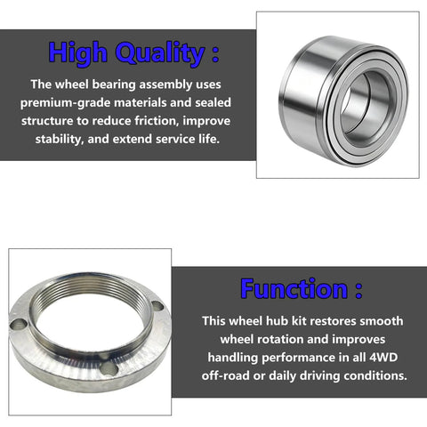 Front Wheel Hub And Bearing Assembly Kit Fits Tacoma 1995 2004 4WD 2.4L 2.7L 3.4L Engines Replacement Wheel Hub Bearing Set With OE Style Numbers 43502-35160 43521-35010 90080-36071 close-up view of wheel bearing and hub components