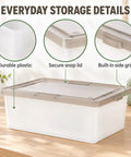 Crushing Clutter Game Changer Heavy Duty Plastic Storage Totes With Secure Snap On Lids 6 Pack showing durable plastic, snap lid and side grips.