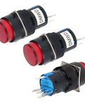 Three Pack 16mm Momentary Push Button Switches With Red LED Indicator, 12V, 5 Pin, 1NO 1NC, Round Panel Mount Button For Industrial Control And Signal Applications, Durable Plastic Housing, Easy Wiring, Pro Grade, red LED panel switches