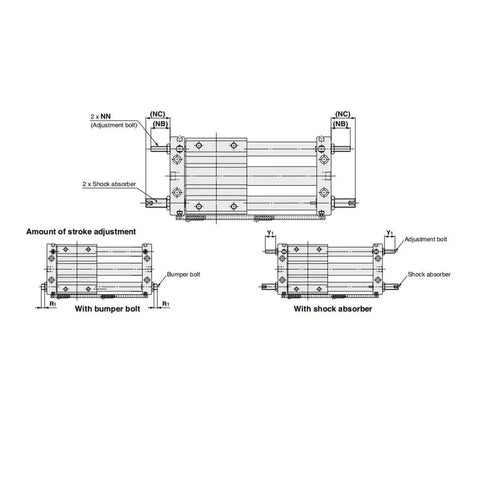 Magnetically Coupled Rodless Slider Actuator With Smooth Linear Motion For No-Nonsense Automation, Assembly, Packaging, And Material Handling, CY1S15-600Z Series, Bore Sizes CY1S15 To CY1S40, Stroke 50Z To 600Z, Low Maintenance Slide Bearing, technical drawing with stroke adjustment