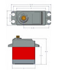 Top Shelf Heavy Duty Digital Servo 35KG Torque Providing Full 360 Degree Continuous Rotation Control And Waterproof Build dimensions and design view.