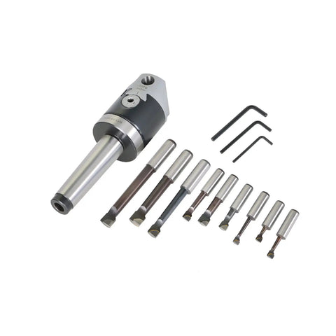 2 Inch Boring Head With MT3 Shank And 3/8 Inch 16 Thread Precision Boring Tool Set In Steel Includes 9 Pieces Of 1/2 Inch Carbide Boring Bars