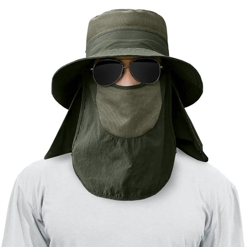 3 Pack Men's Outdoor Wide Brim Hat With UPF 50 Plus Sun Protection featuring removable face and neck flap, breathable nylon