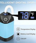 Portable Camping Shower Pump With 7800mAh Battery showing LED display and power button, IPX8 waterproof