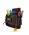 8 Pocket Leather Electrician Tool Pouch Built Tough For Work Belts With Flashlight Loop Tape Chain Pliers Pockets And 3 Inch Tunnel Loop Made From 100 Percent Full Grain Cowhide Leather with tools