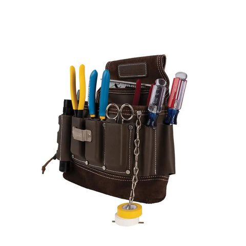 8 Pocket Leather Electrician Tool Pouch Built Tough For Work Belts With Flashlight Loop Tape Chain Pliers Pockets And 3 Inch Tunnel Loop Made From 100 Percent Full Grain Cowhide Leather with tools