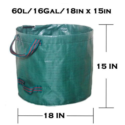 Garden waste bag from Stand Up Weeder And Weed Remover Tool With 39 Inch Handle, dimensions 18in x 15in, green with handles.
