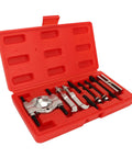 Sick Nine Piece Steel Bearing Puller Tool Set For Auto Repair Removing Front Wheel Hubs Axles And Shafts Includes Storage Box For Mechanics Making Quick Work Of Stubborn Jobs Beneath Your Car Chassis Smoothly Right Now. 9-piece steel kit in red storage case