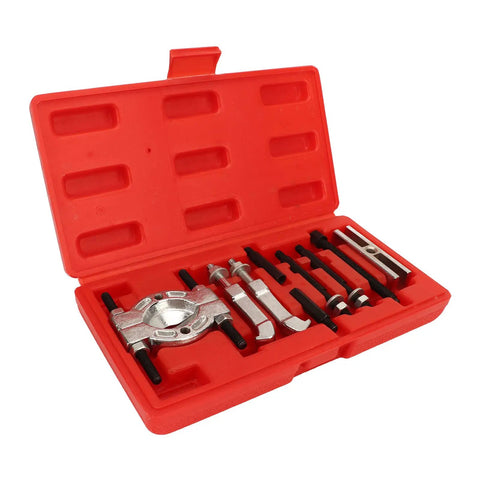 Sick Nine Piece Steel Bearing Puller Tool Set For Auto Repair Removing Front Wheel Hubs Axles And Shafts Includes Storage Box For Mechanics Making Quick Work Of Stubborn Jobs Beneath Your Car Chassis Smoothly Right Now. 9-piece steel kit in red storage case