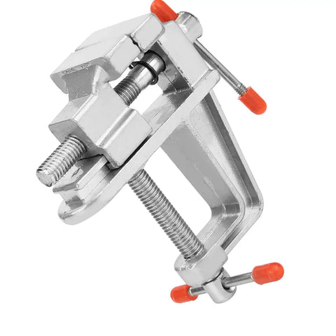 Must-Have Compact Vistreck Mini Flat Pliers Vise Clamp With 360 Degree Rotating Aluminum Alloy Table Vice Tool close-up view of lightweight aluminum clamp for precision tasks.