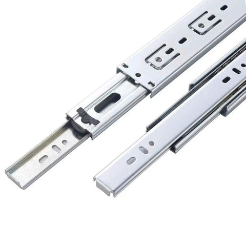Ten Pairs Of 24 Inch Full Extension Drawer Slides With Ball Bearing Side Mount Low Noise Operation Half Inch Thick One Point Seven Seven Inch Wide Heavy Duty Hardware For Kitchen Cabinets Or Dressers visible fully extended