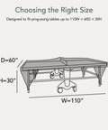 Diagram showing Ping Pong Table Cover For Indoor And Outdoor Use, Heavy Duty Vinyl With Soft Lining, Fits 110W x 60D x 30H.