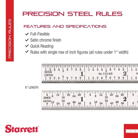 Image of Full Flexible Steel Ruler With Satin Chrome Finish For Tight Spaces, Quick Reading Inch Graduations, showing fine markings.