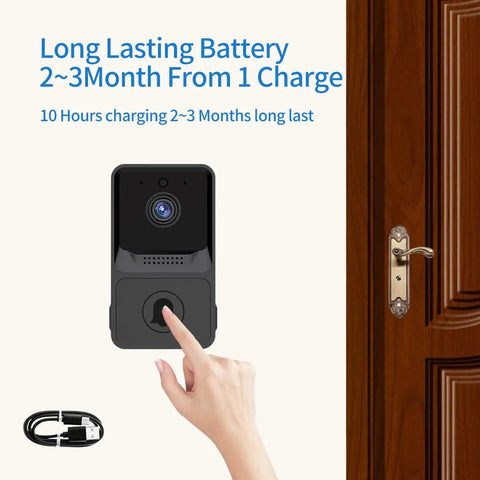 Dope Smart Video Doorbell Camera With WiFi Connect Wireless Doorbell Chime shown with hand pressing button