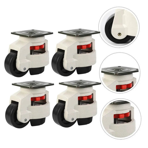 Set Of 4 Adjustable Height Swivel Leveling Casters Heavy Duty 3 Inch Industrial Plate Caster Wheels For Workbenches Machinery Equipment Transport Mobile Shop Gear, black wheel close-up