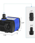 Two Pack Mini Fountain Pump 80GPH Submersible Water Pump For Aquarium Fish Tank Outdoor Water Feature Hydroponics Pond With Adjustable Flow Outlets