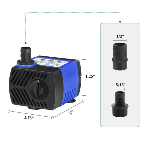 Two Pack Mini Fountain Pump 80GPH Submersible Water Pump For Aquarium Fish Tank Outdoor Water Feature Hydroponics Pond With Adjustable Flow Outlets