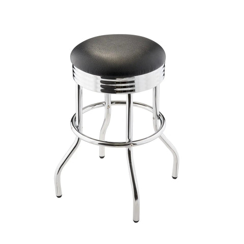 Heavy Duty 25-Inch Backless Swivel Bar Stool With Chrome Finish And Faux Leather Seat For Kitchen Garage Or Workshop Black 300 Lb Capacity 1 Pack