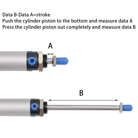Heavy Duty Workhorse 25mm Bore 125mm Stroke Aluminum Pneumatic Air Cylinder With Y Connector Dual Action Single Rod Screwed Piston For Automated Machinery In Industrial Setups showing rod stroke measurement A and B