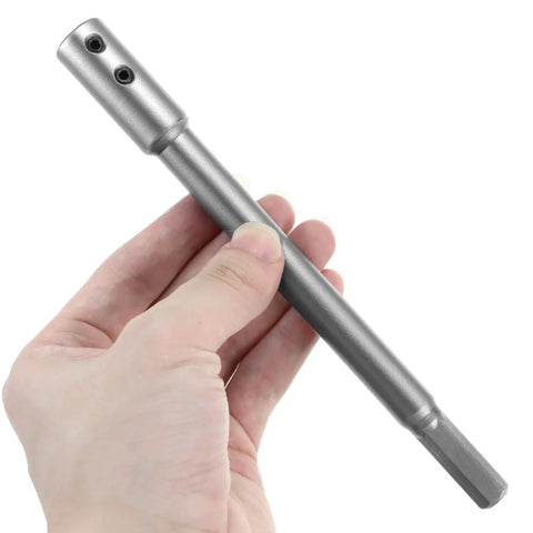 Solid Forstner Bit Extender Chuck With 3 8 Inch Hex Shank Drill Adapter providing a 5.75 inch reach in hand
