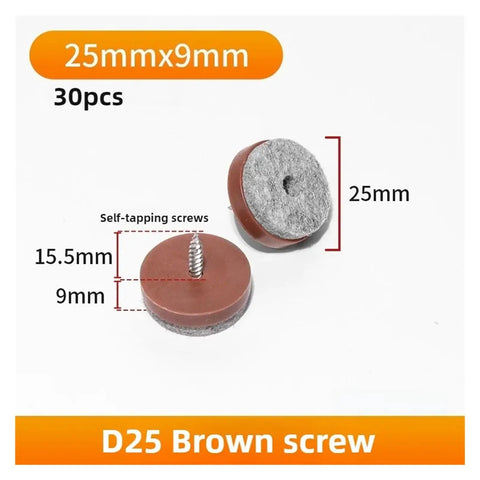 Kick Those Floor Scrapes Away With 30 Pack Heavy Duty Chair Leg Protectors featuring brown felt pads and self-tapping screws.