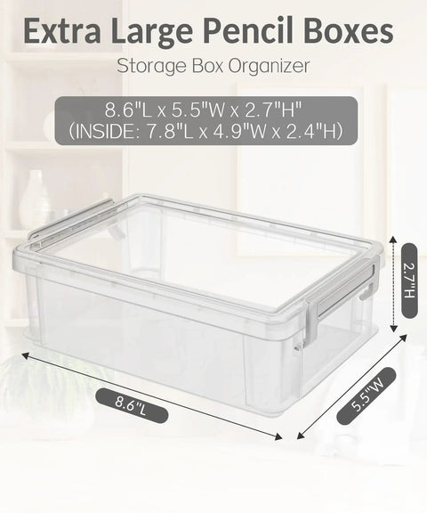 Set Of Six Jumbo Clear Plastic Pencil Cases With Anti Skid Base Hella Roomy Stackable Storage Bins Straight Up Solid For Classroom Gear And Desktop Organization Keeps Art Supplies Neat