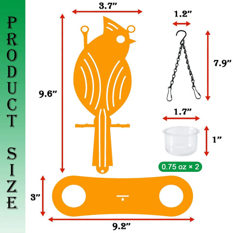 Oriole Bird Feeder Hanging Outdoor Decor With Clear PP Bowl Perch And Attachment Prongs For Clementines Mandarins And Oranges No Fuss Setup For Garden Backyard Patio Or Deck Wildlife Attraction; components and dimensions displayed.