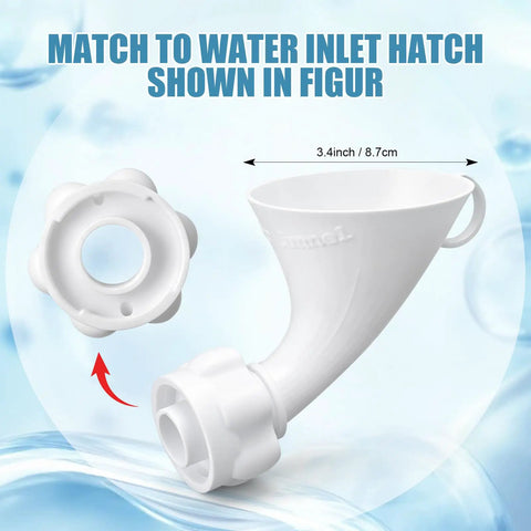 RV Water Inlet Funnel With 3.4 Inch Wide Mouth For Fast Fresh Water Tank Filling showing match to water inlet hatch